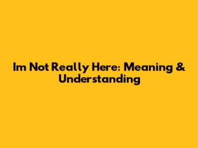 I'm Not Really Here: Meaning & Understanding