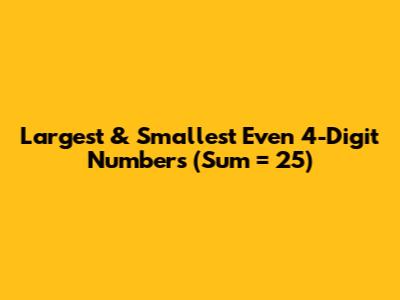 Largest & Smallest Even 4-Digit Numbers (Sum = 25)