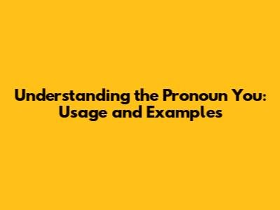 Understanding the Pronoun 'You': Usage and Examples